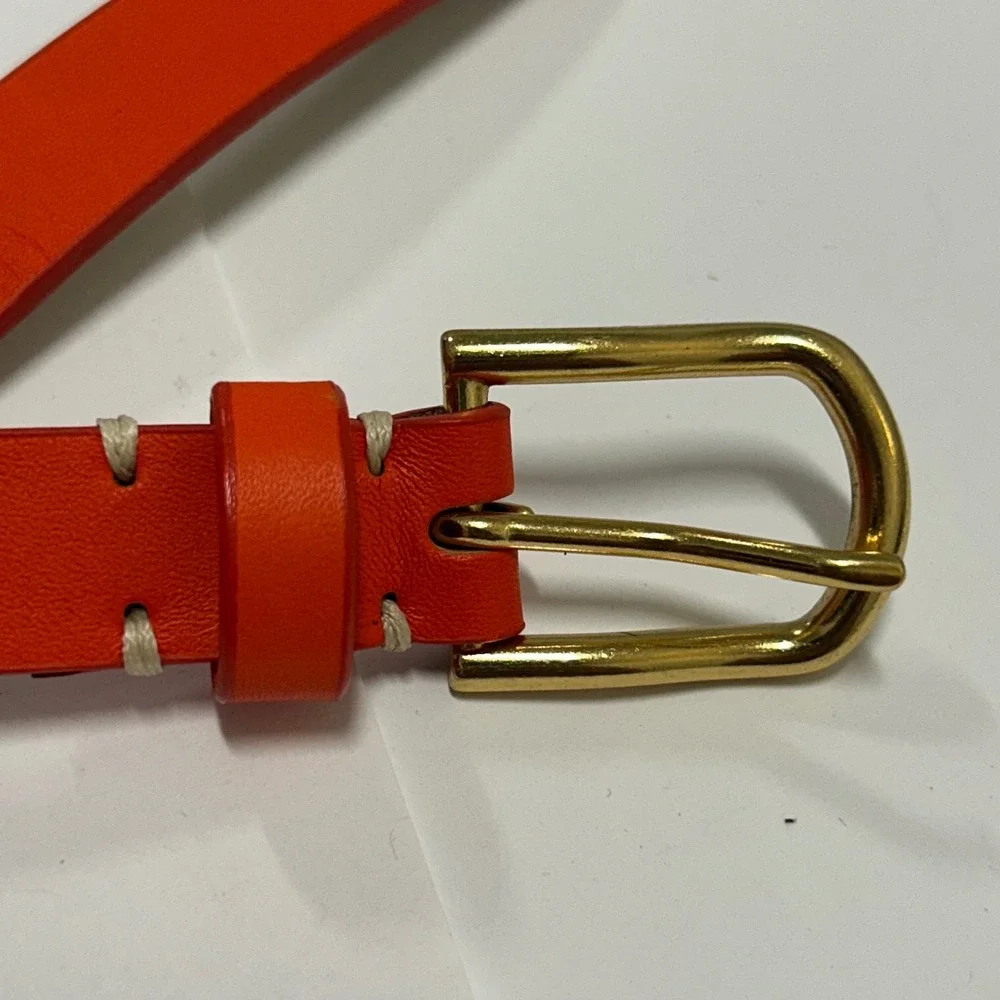 Coldwater Creek Orange Leather Skinny Belt Gold Buckle XL Vibrant Accessory
